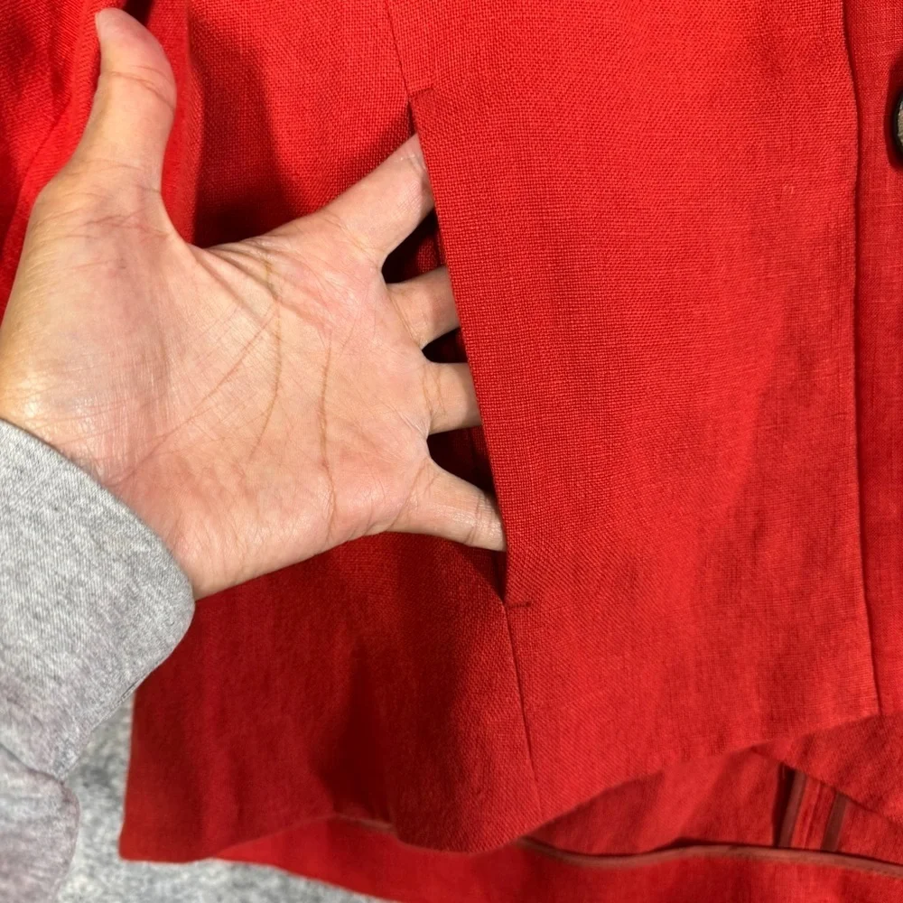 Lafayette 148 Red Linen Lagenlook One Button Blazer Jacket Lightweight  Size S - Picture 7 of 15
